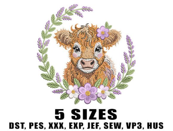 Curly Highland Cow with Floral Wreath Embroidery Review