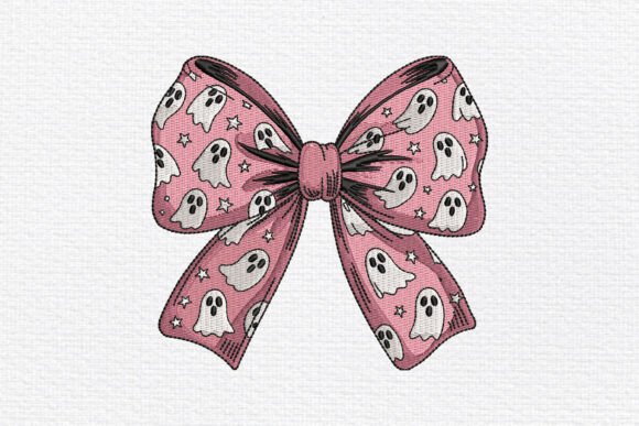 Cute Halloween Ghost Bow Embroidery