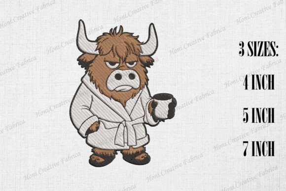 Grumpy Highland Cow in Bathrobe Embroidery Review