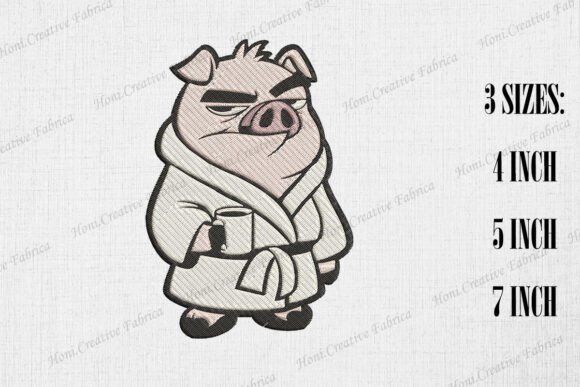 Grumpy Pig in Bathrobe Embroidery Design