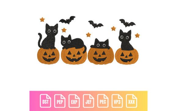 Halloween Cats and Pumpkins Embroidery