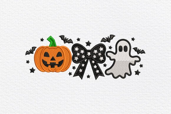 Pumpkin Bow Ghost Halloween Embroidery